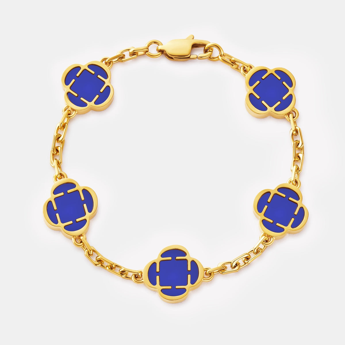 Pulsera de Piedra de Trébol Azul (Oro)