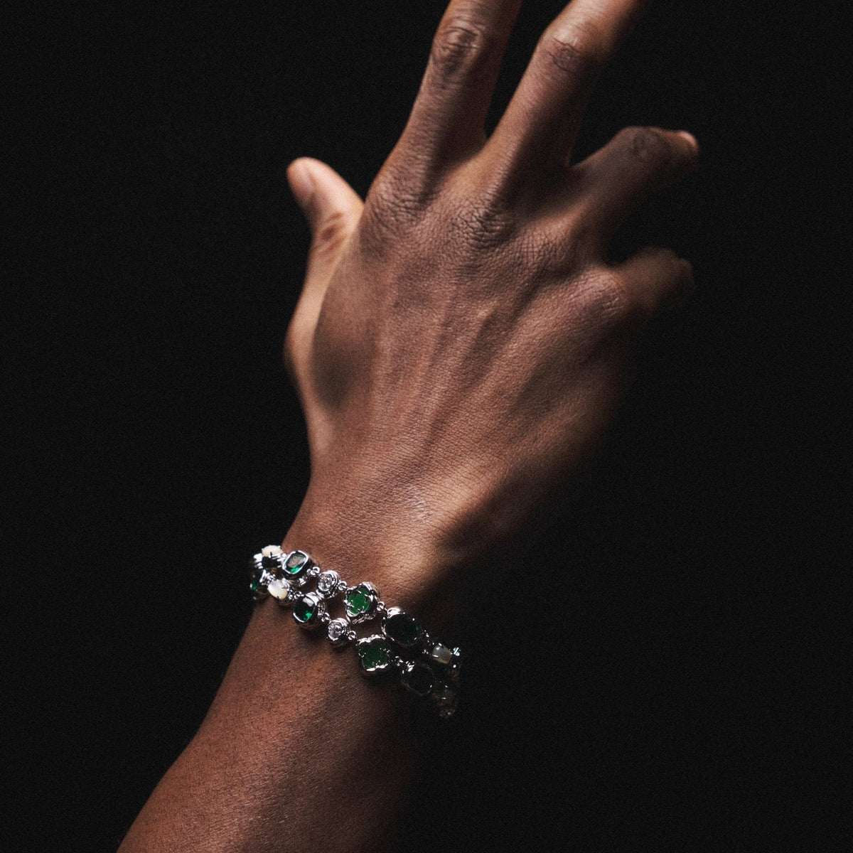 Pulsera de Piedra Esmeralda Derretida (Plata)