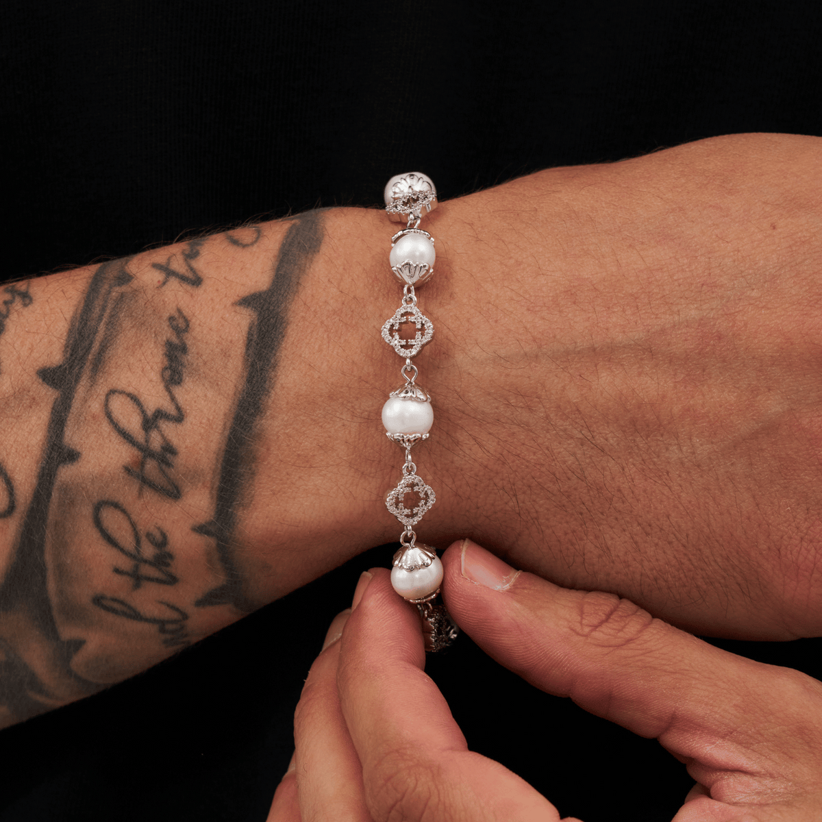 Pulsera de perlas reales de filigrana (plata)