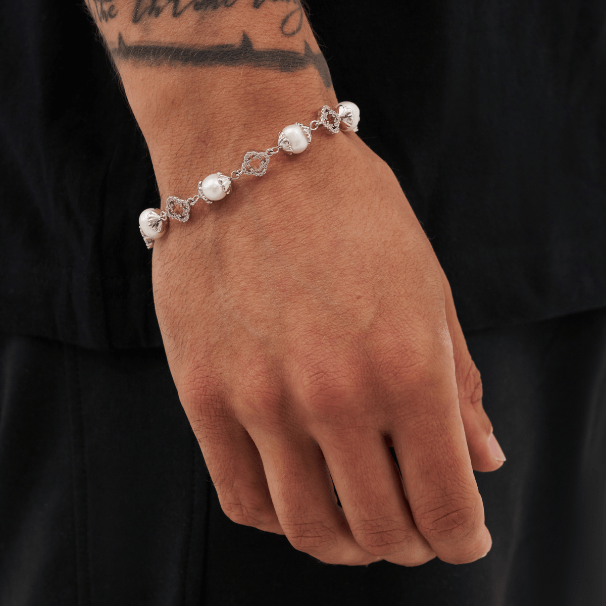 Pulsera de perlas reales de filigrana (plata)