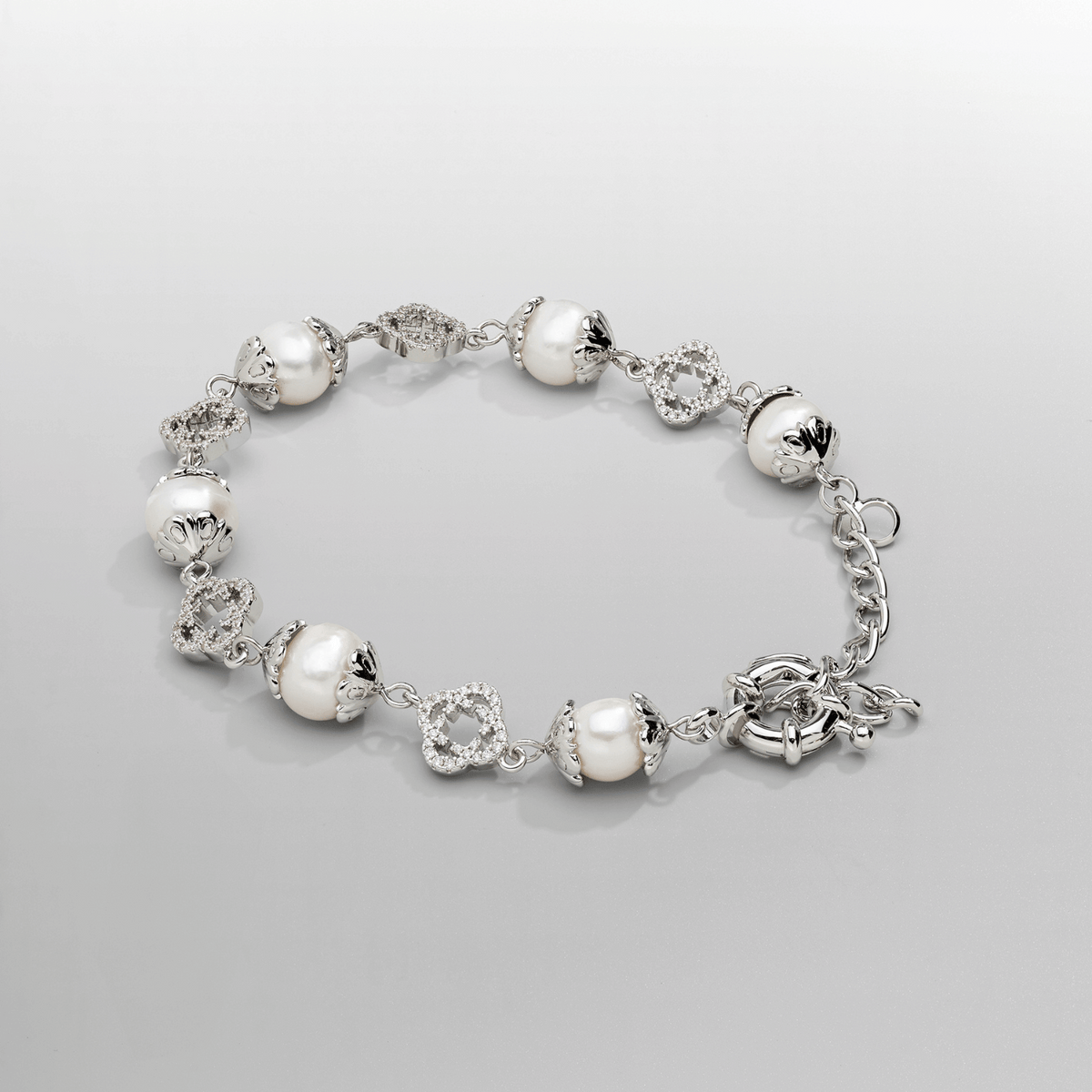 Pulsera de perlas reales de filigrana (plata)