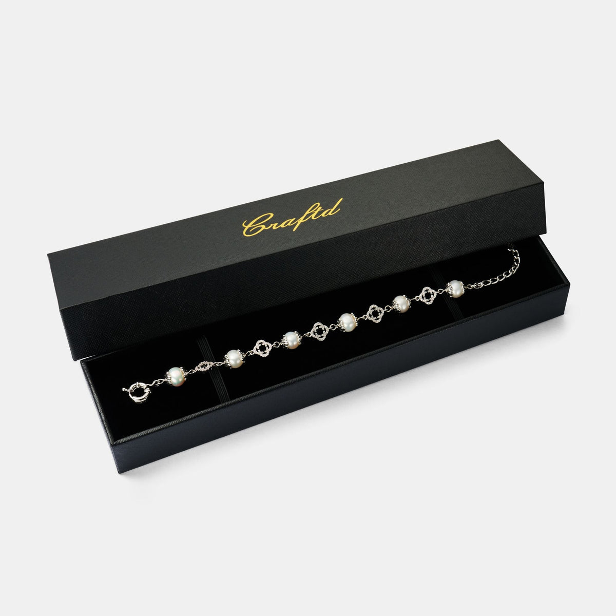 Pulsera de perlas reales de filigrana (plata)