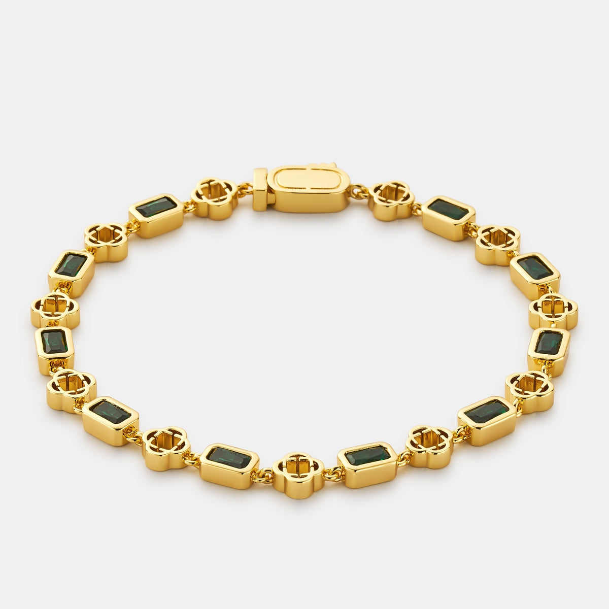 Pulsera de Trébol de Piedras Preciosas Verdes (Oro)