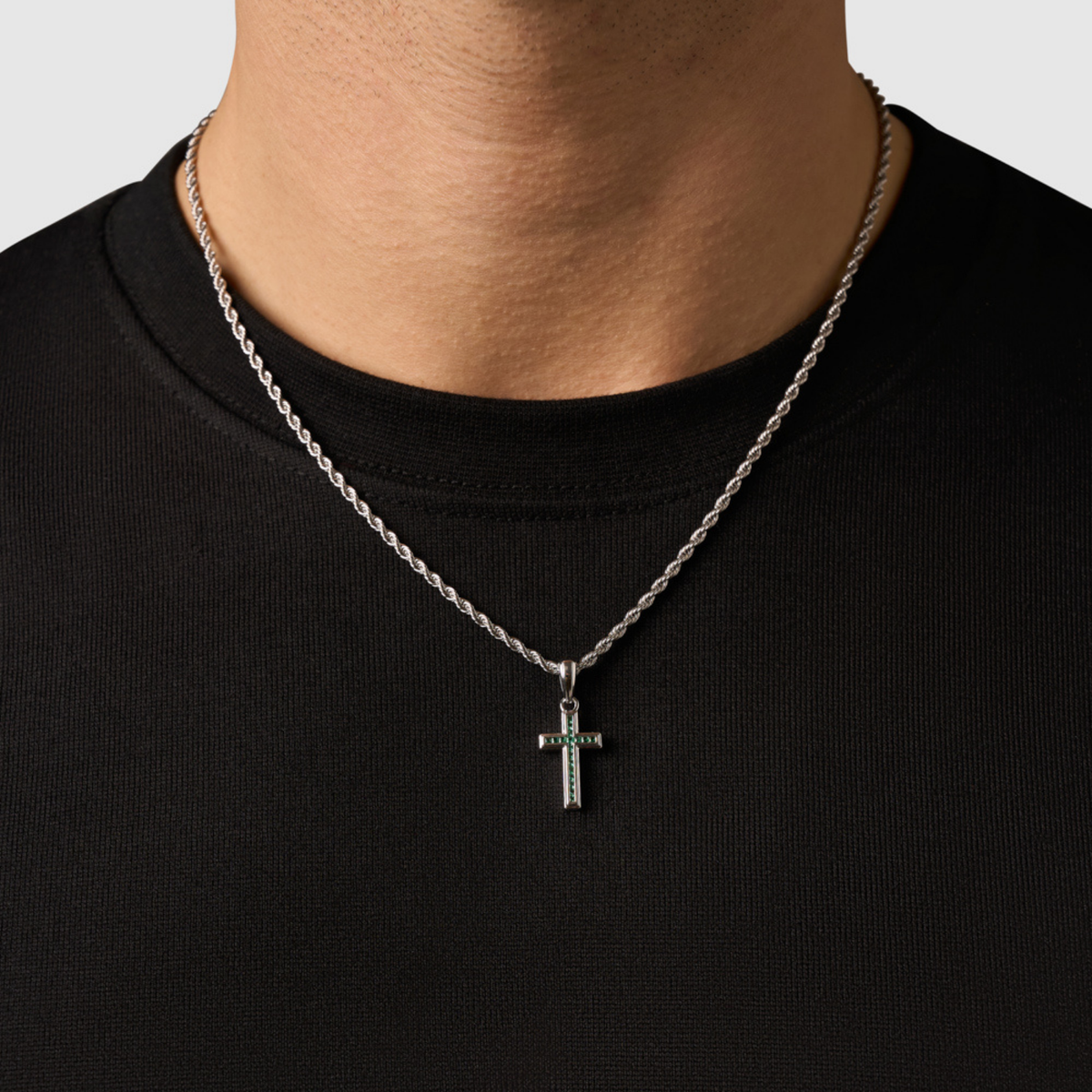 Cruz Mini de Piedra Esmeralda (Plata)