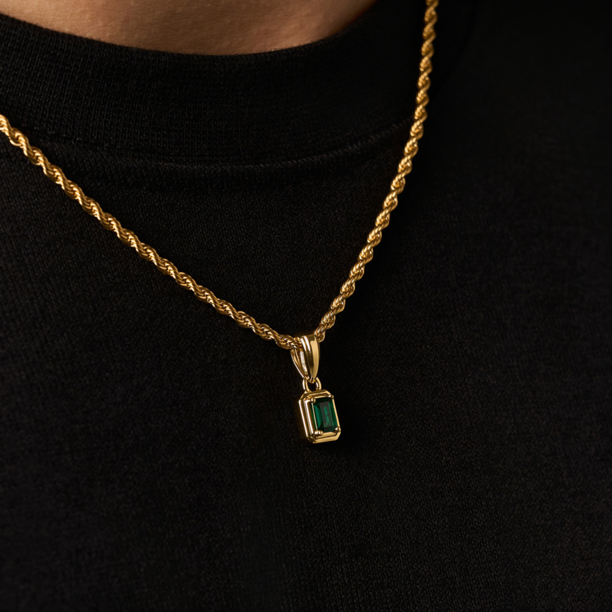 Rectángulo de Piedra Esmeralda Mini (Oro)