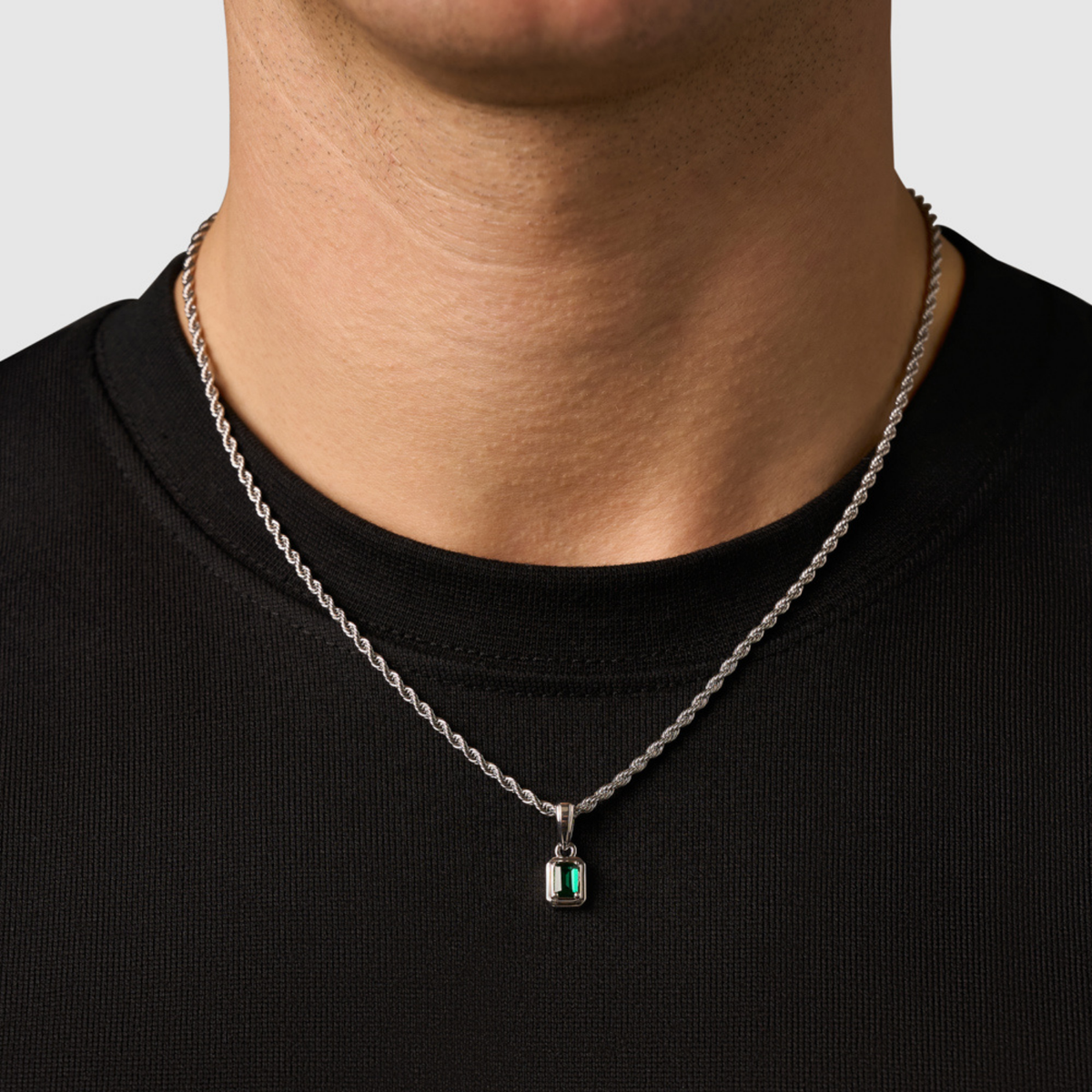 Rectángulo de Piedra Esmeralda Mini (Plata)