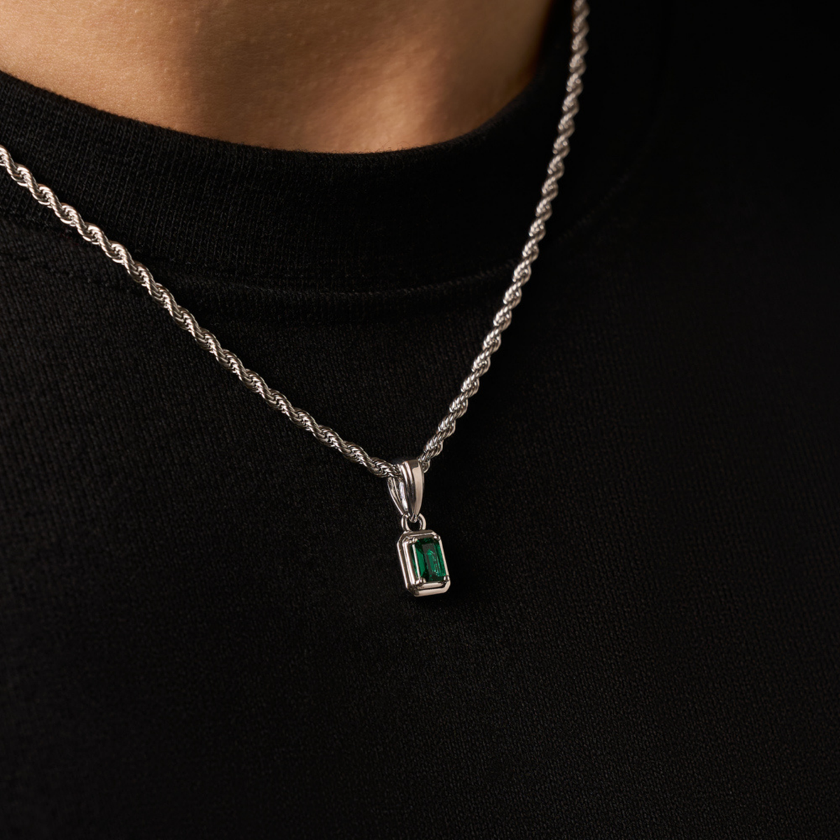 Rectángulo de Piedra Esmeralda Mini (Plata)