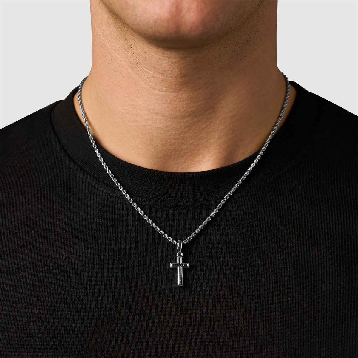 Cruz de Piedra Ónix Mini (Plata)