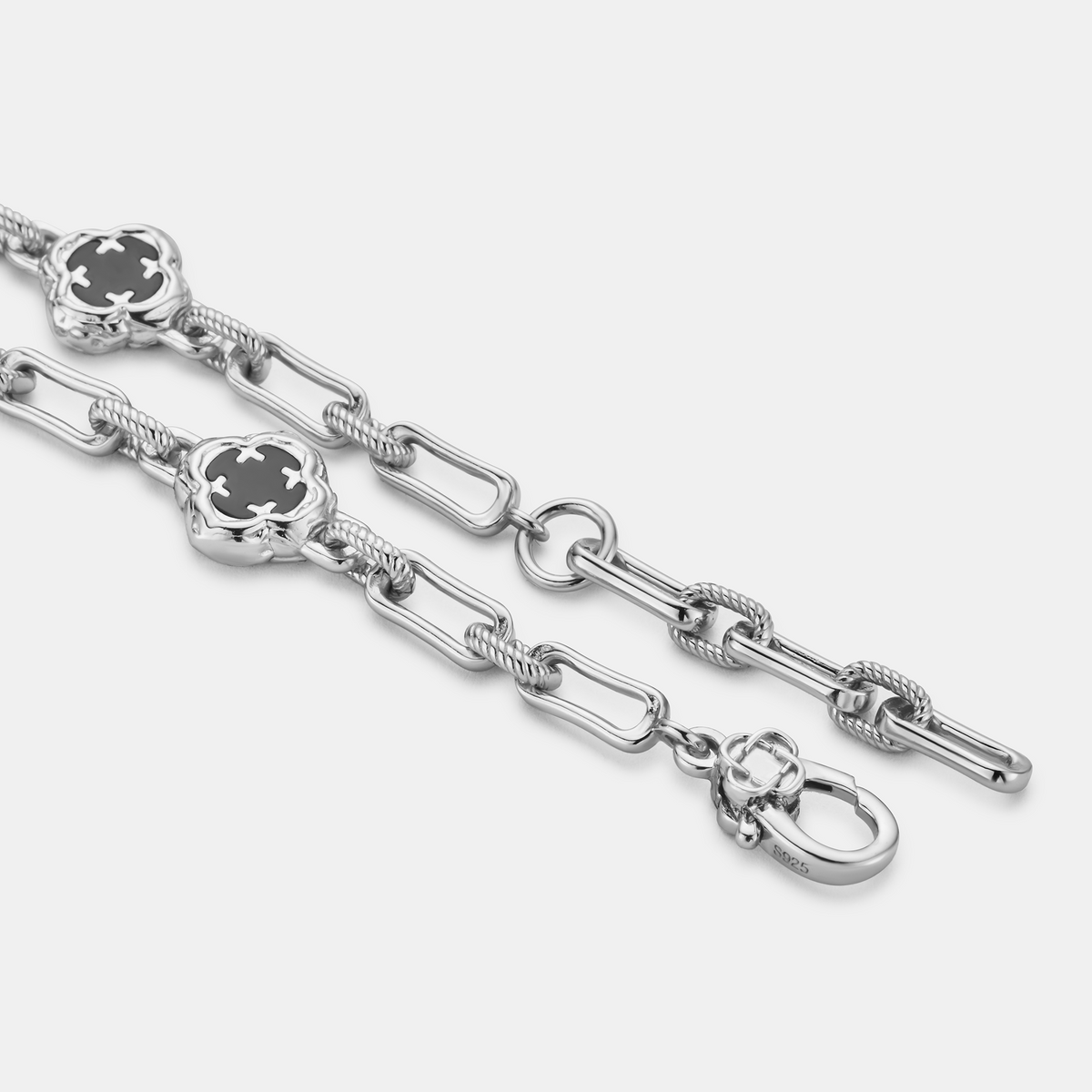 Pulsera de piedra de trébol de ónice derretido (Plata) | Plata esterlina
