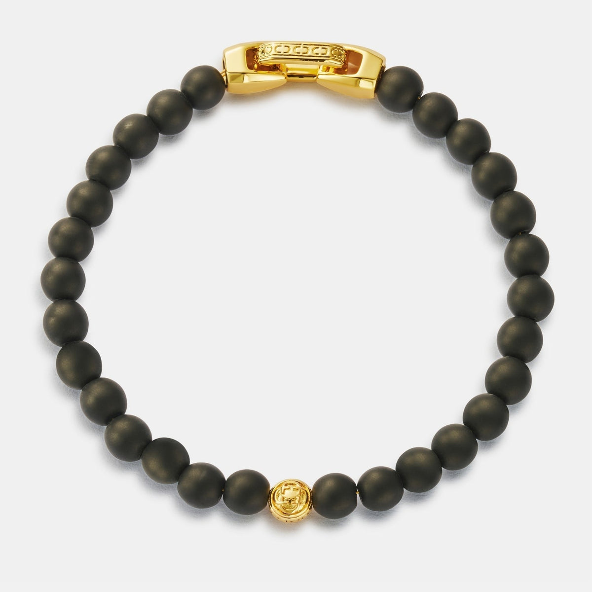 Pulsera de Cierre de Cuentas de Ónix (Oro)