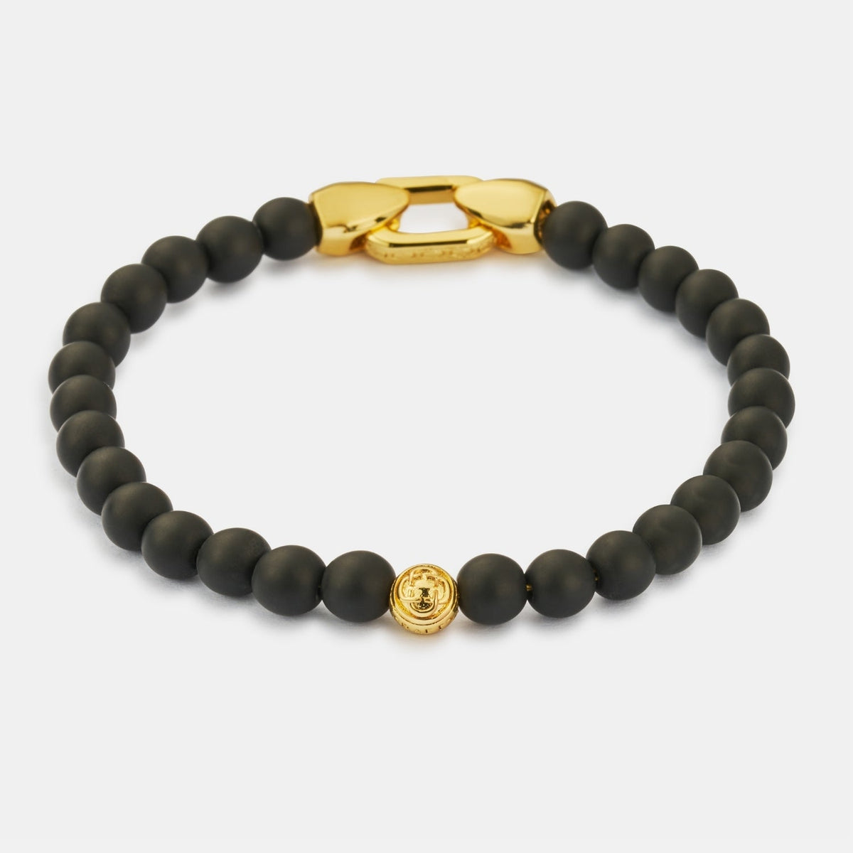 Pulsera de Cierre de Cuentas de Ónix (Oro)