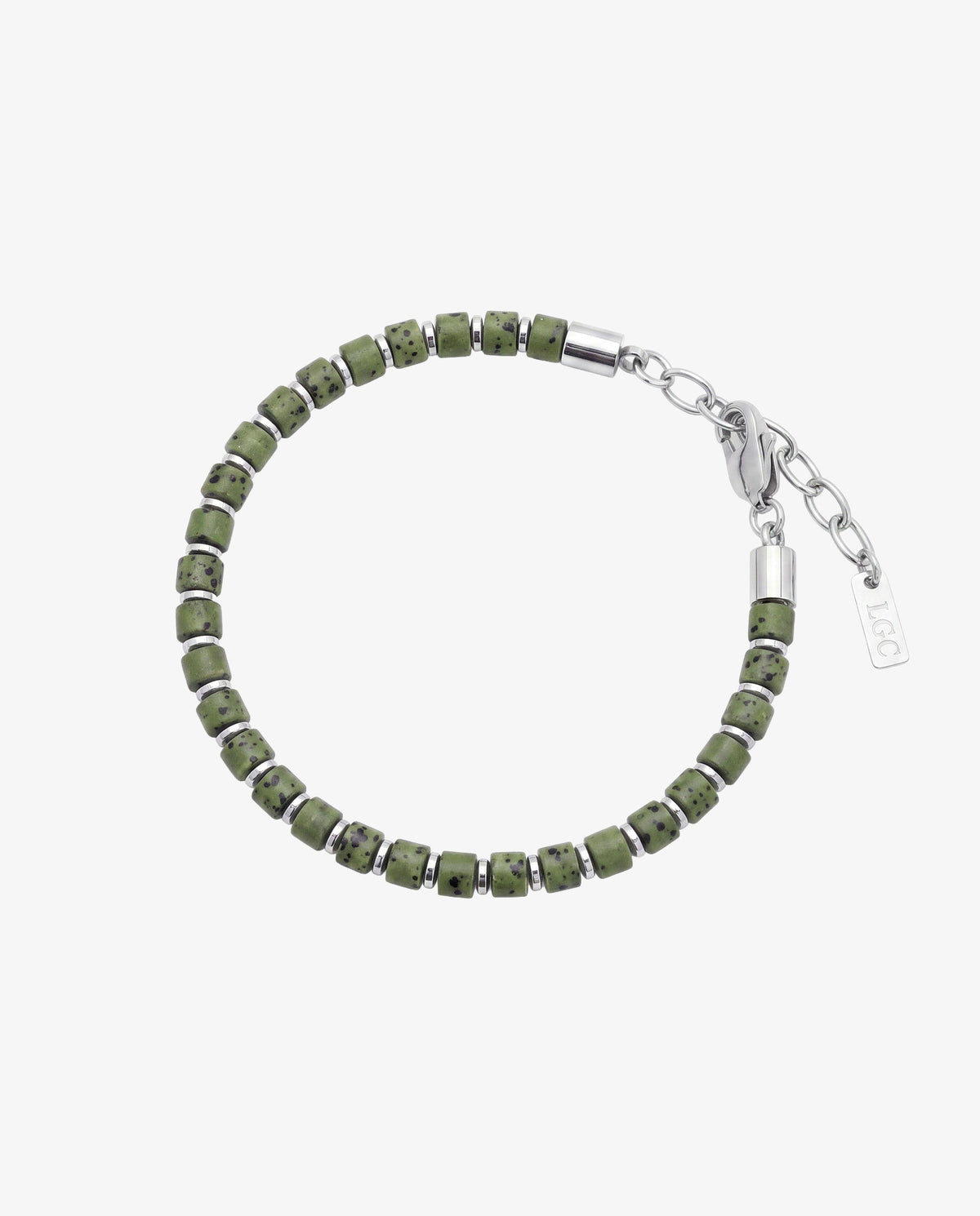 PULSERA STONE - GREEN LAVA PLATA