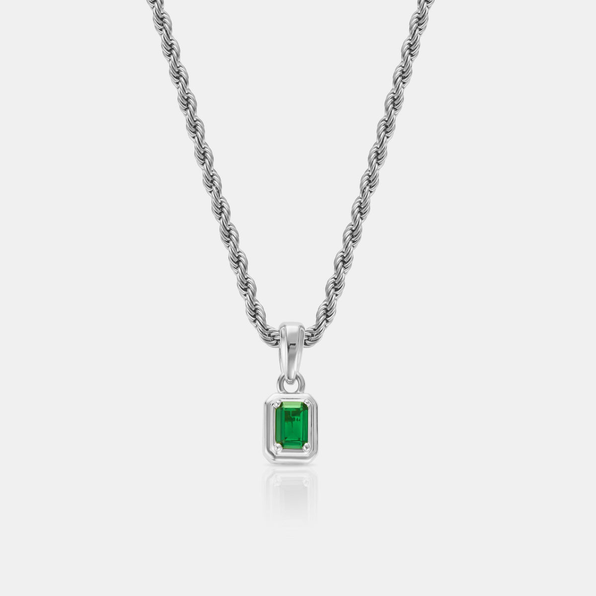 Rectángulo de Piedra Esmeralda Mini (Plata)