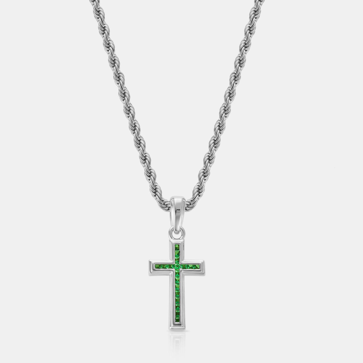 Cruz Mini de Piedra Esmeralda (Plata)