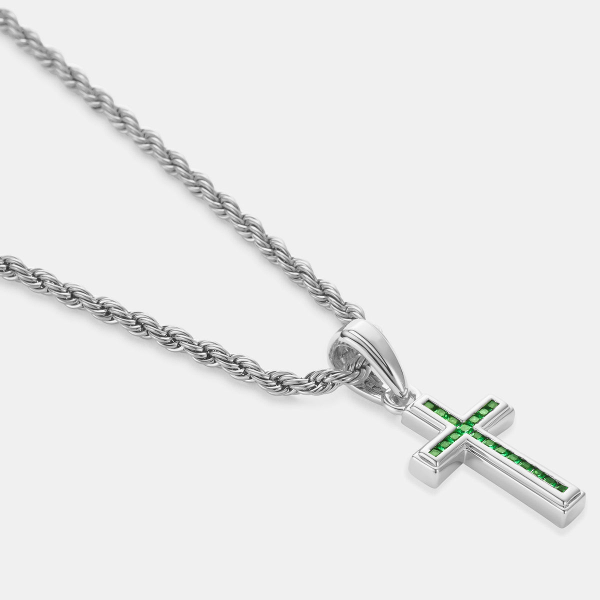 Cruz Mini de Piedra Esmeralda (Plata)
