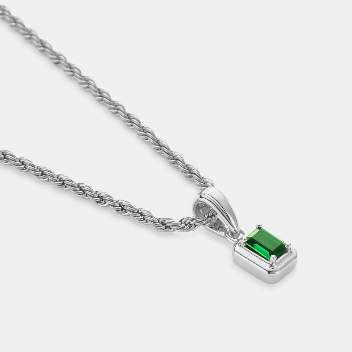 Rectángulo de Piedra Esmeralda Mini (Plata)