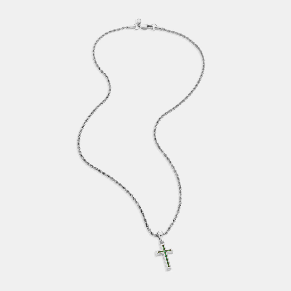 Cruz Mini de Piedra Esmeralda (Plata)